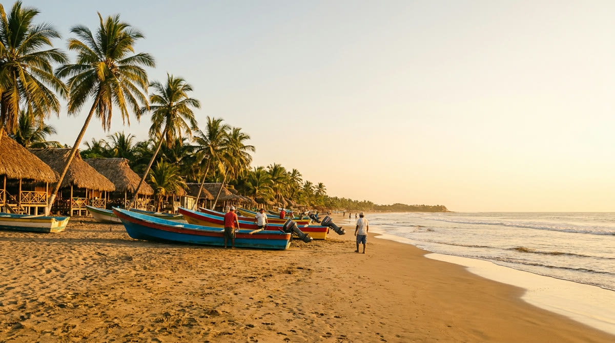 Playa El Cuco, San Miguel — arena dorada y pesca artesanal, una de las joyas del oriente.